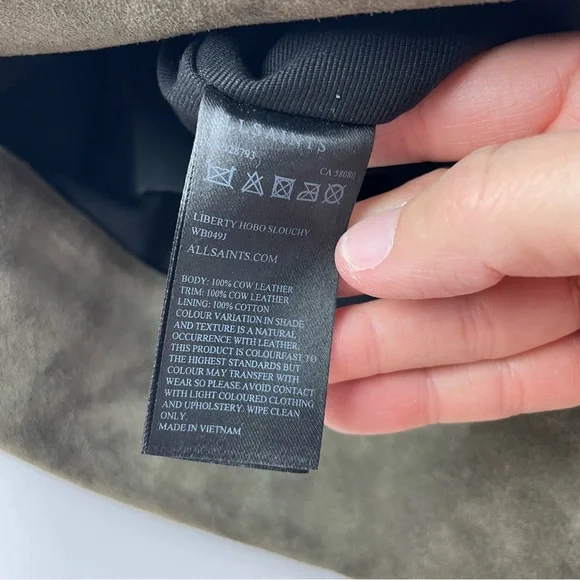 All Saints Cow Leather Gray Black Tassel Purse Bag Liberty Hobo Slouchy - Picture 9 of 12